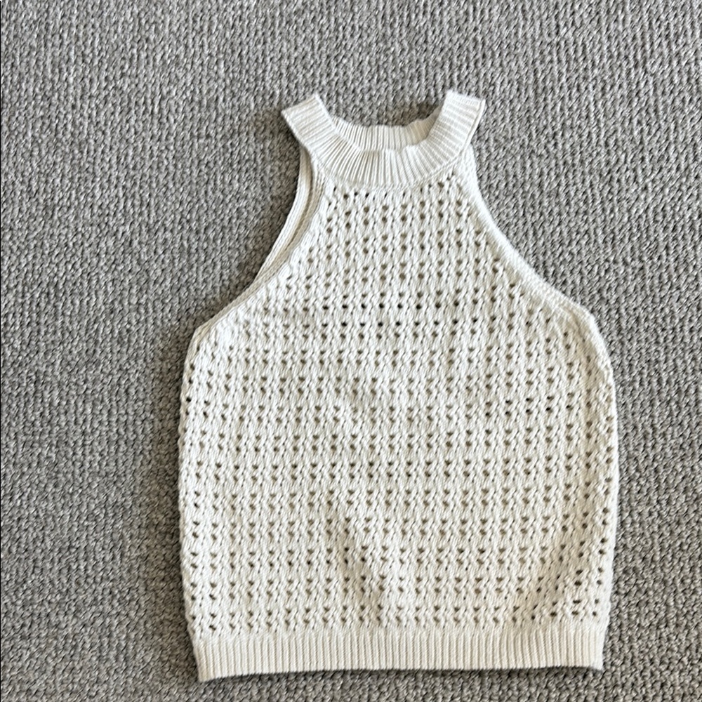 Universal Thread Cream Crochet Halter Knit Sweater Tank